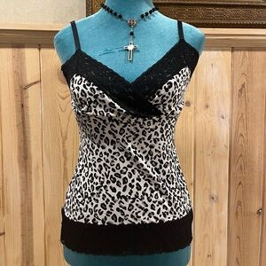 White House Black Market Animal Print Cami with Black Lace
